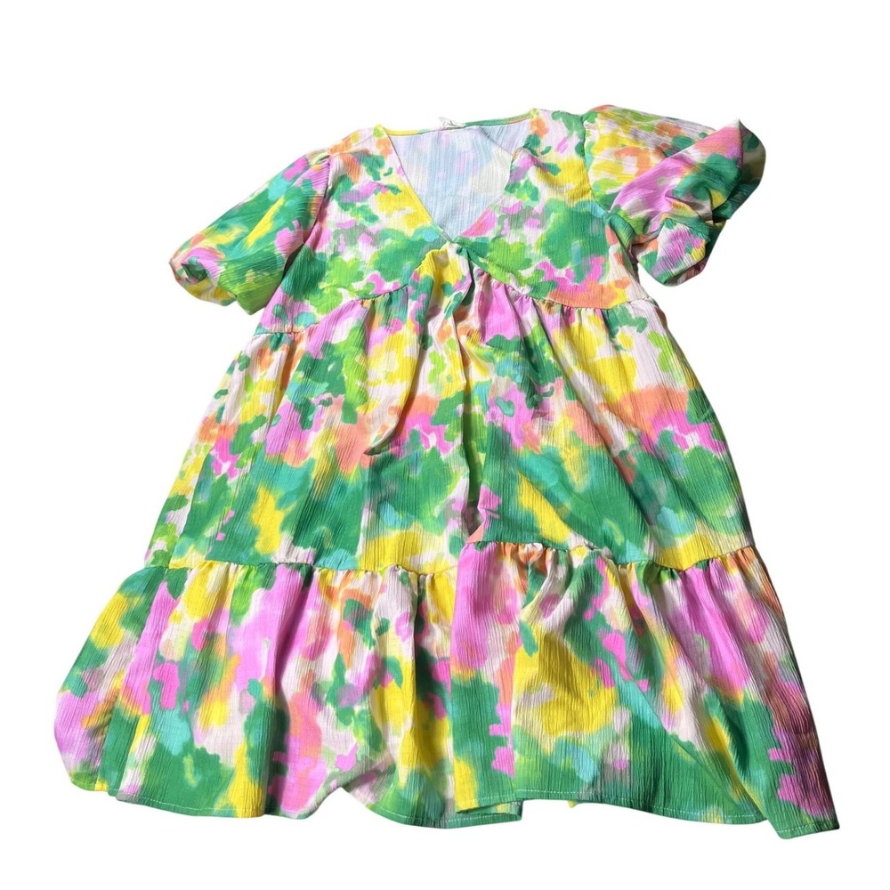 Peach Love California Women's Large Colorful Floral Babydoll Mini Dress
